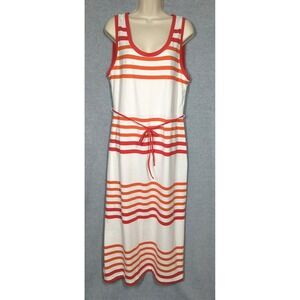 Talbots Maxi Dress XL Orange Red Stripes Sleeveless Casual Coastal Nautical Chic